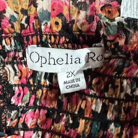 Ophelia Roe Floral Blouse 2X Smocked Bodice Balloon Sleeves Romantic - Picture 4 of 12